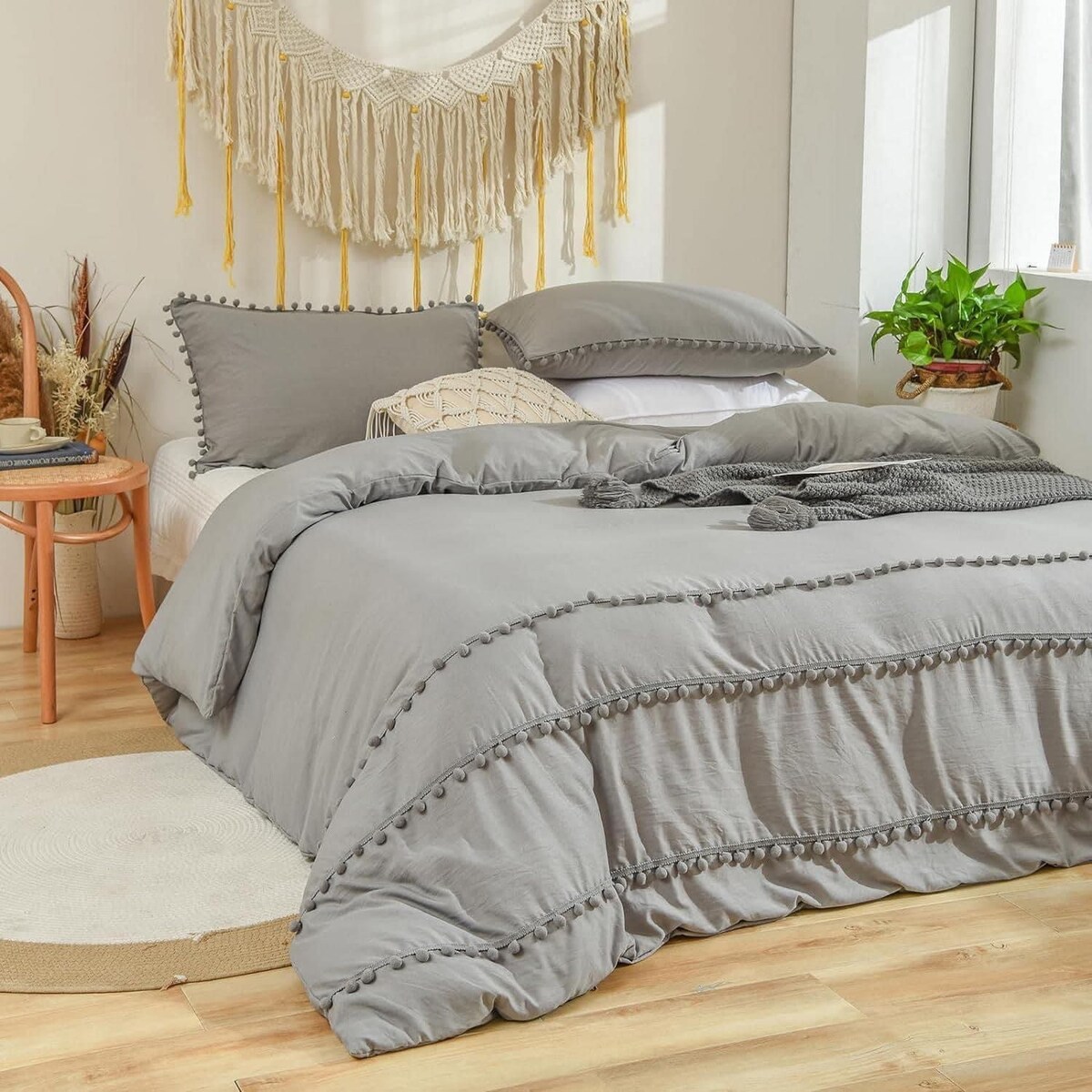 pościel mikrofibra boho z pomponami 200x220 cm