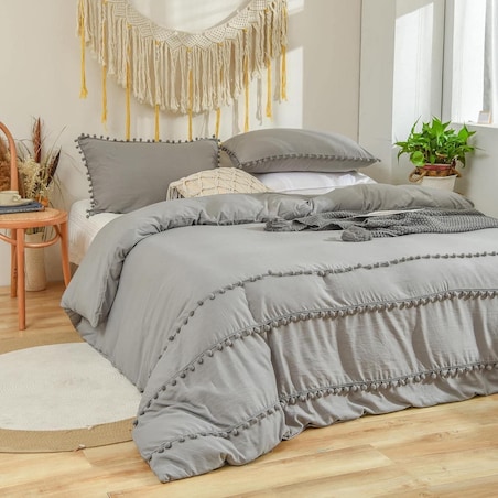 pościel mikrofibra boho z pomponami 200x220 cm