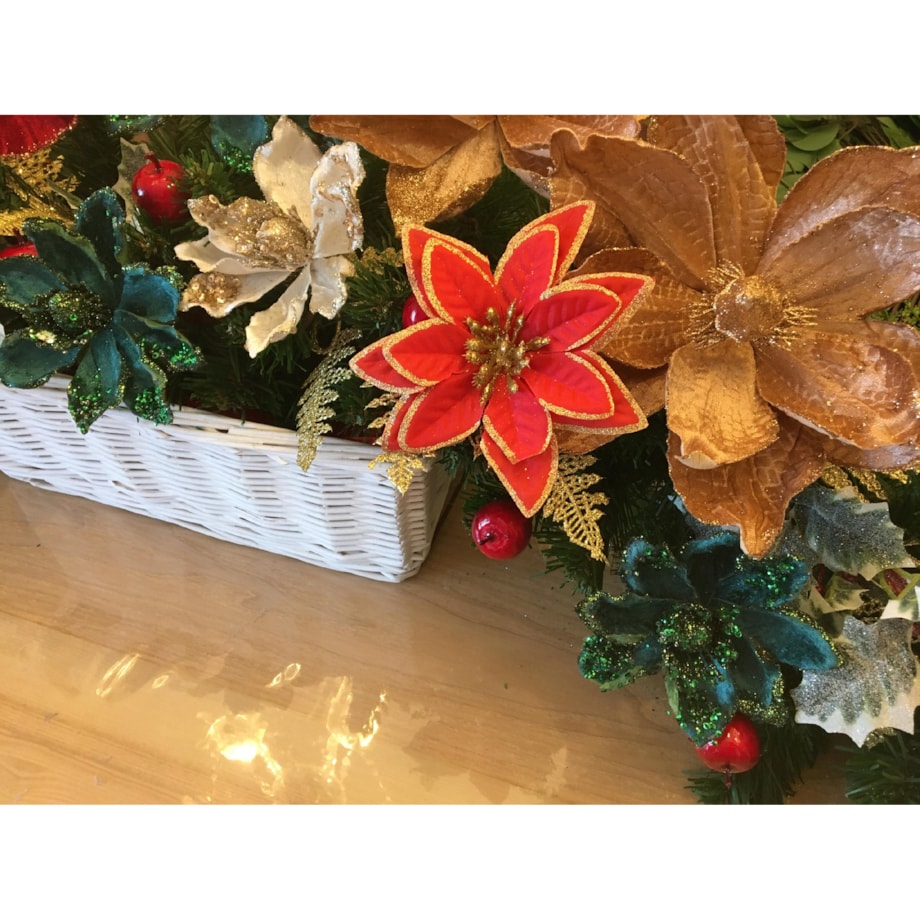 SZTUCZNY KWIAT GWIAZDA BETLEJEMSKA brokatowa czerwona świąteczna dekoracja