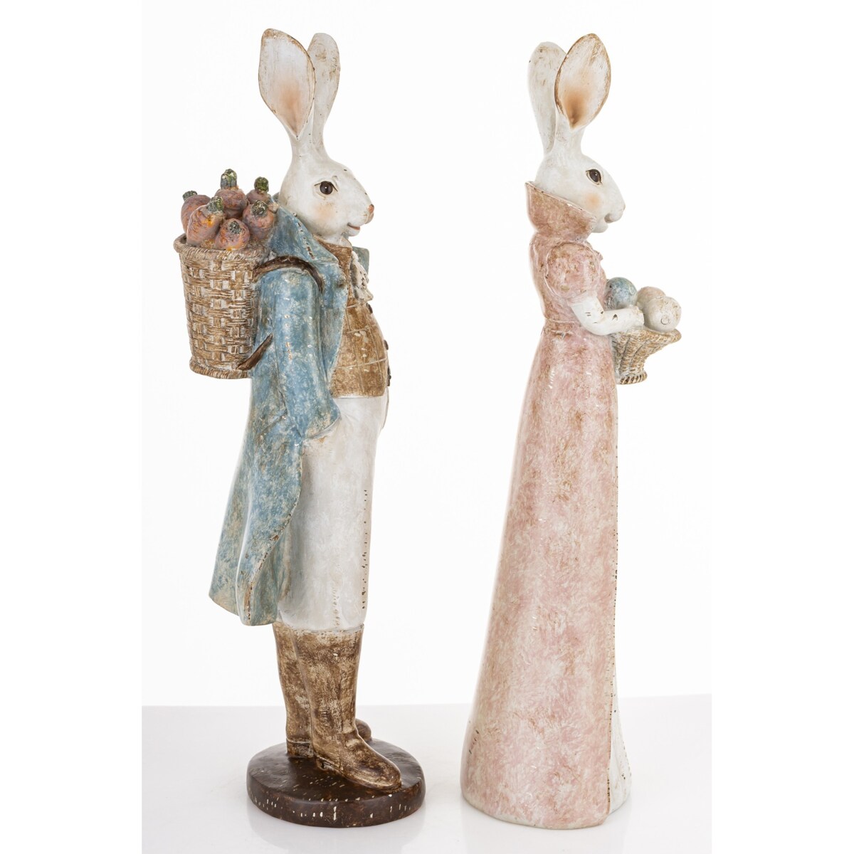 Dekoracja - para królików 37x12x11 i 36,5x10x8 cm RAFFINATO z pisankami i marchewkami