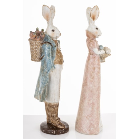 Dekoracja - para królików 37x12x11 i 36,5x10x8 cm RAFFINATO z pisankami i marchewkami