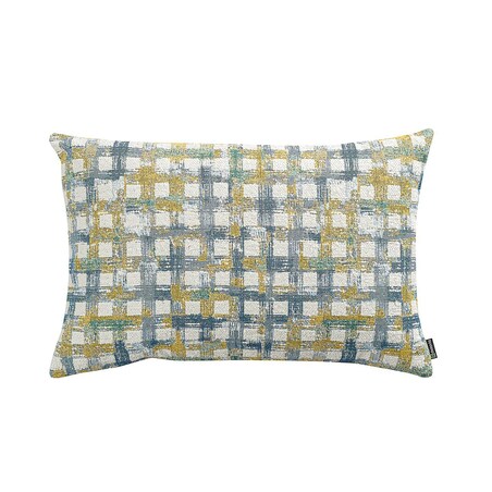 Poszewka Kinga na poduszkę prostokątną 47x28 niebiesko-żółta krata na kremowym tle