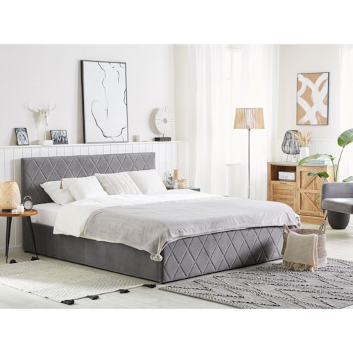 Łóżko z pojemnikiem welurowe 180 x 200 cm szare ROCHEFORT