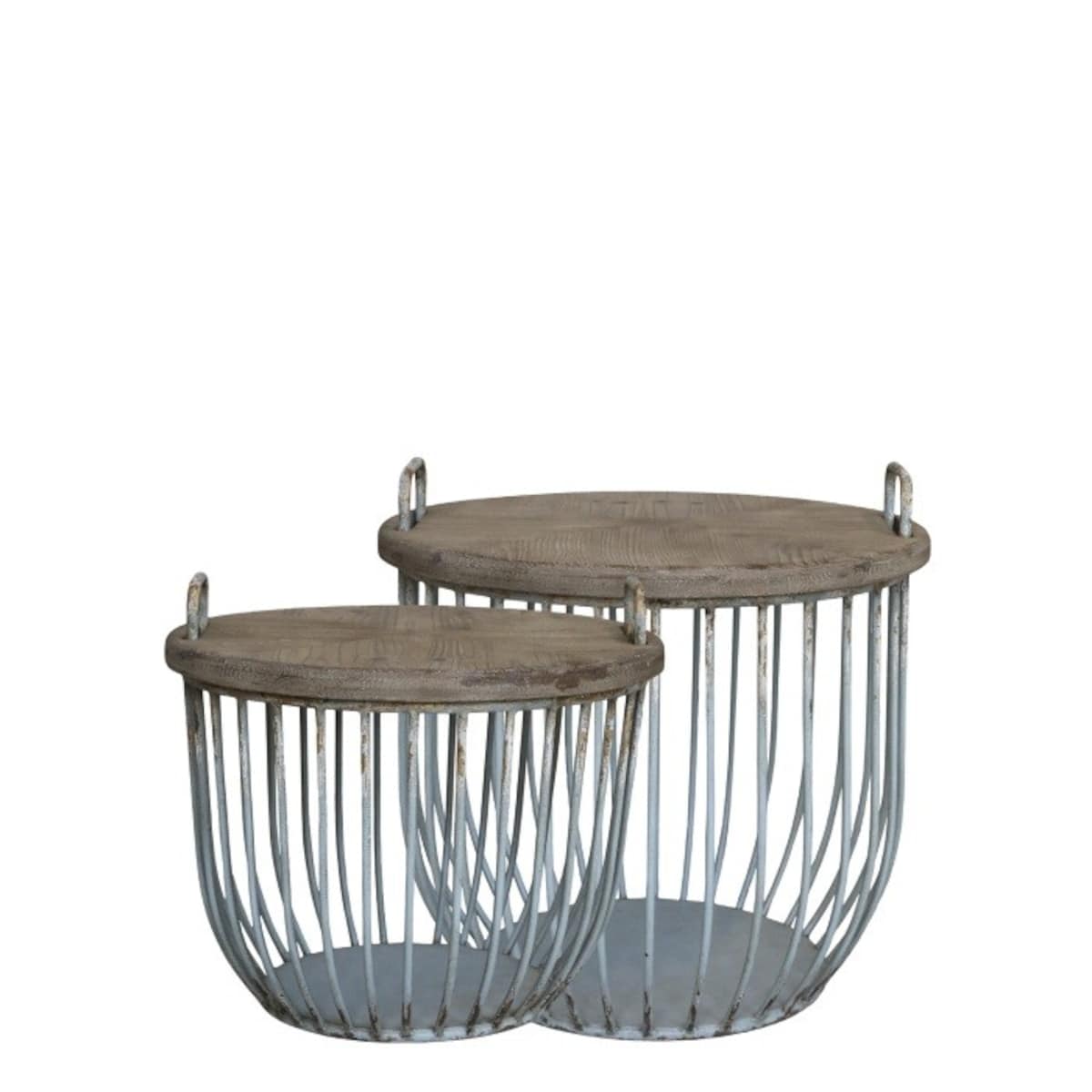 Stolik kawowy, kosz z drewnianym blatem 2 szt. jasnomiętowy