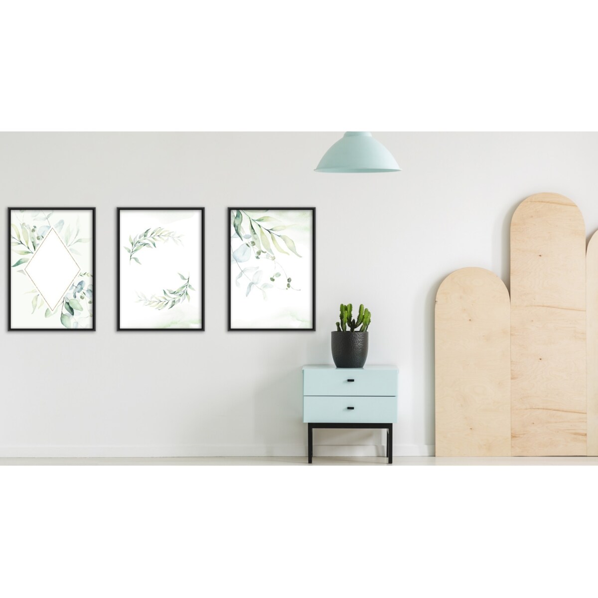 Zestaw 3x Plakat W Ramie AKWARELOWE Liście W Stylu Boho 30x40cm