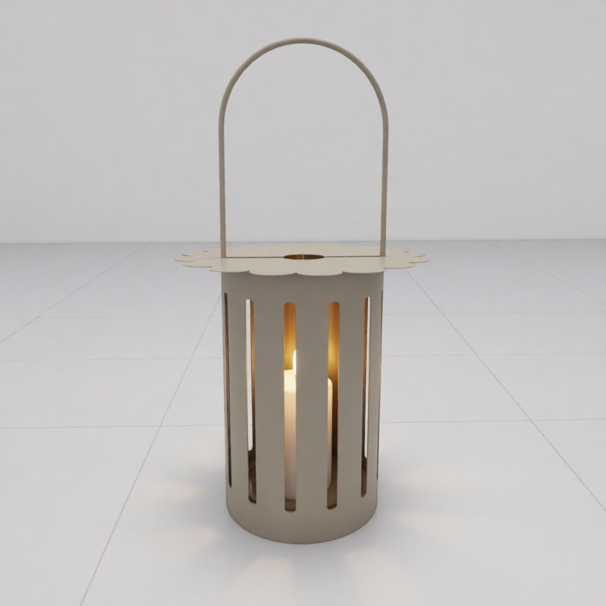 Lampion dekoracyjny Saturn, kolor szarobeżowy, metal i szkło, 24 x 24 x 43 cm, styl nowoczesny, dekoracja do salonu, Mauro Ferretti