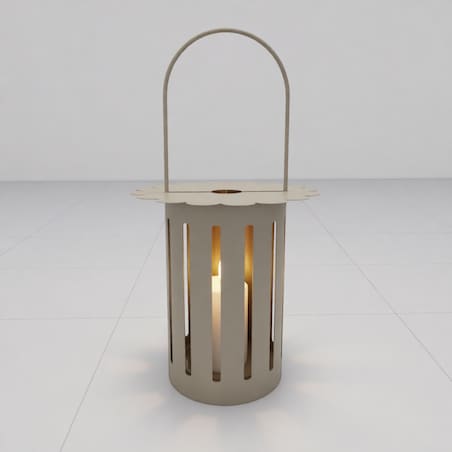 Lampion dekoracyjny Saturn, kolor szarobeżowy, metal i szkło, 24 x 24 x 43 cm, styl nowoczesny, dekoracja do salonu, Mauro Ferretti