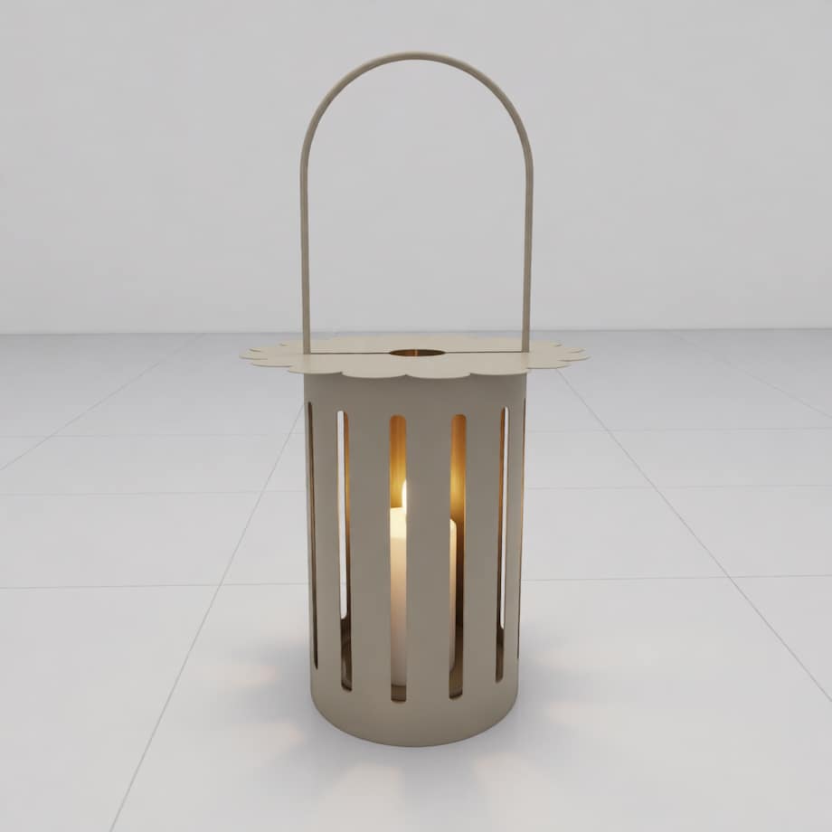 Lampion dekoracyjny Saturn, kolor szarobeżowy, metal i szkło, 24 x 24 x 43 cm, styl nowoczesny, dekoracja do salonu, Mauro Ferretti