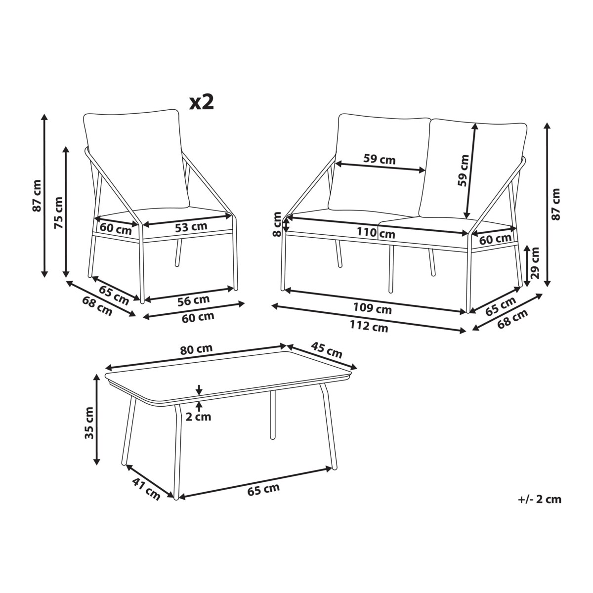 Zestaw ogrodowy ze stolikiem dla 4 osób USTICA Metal Czarny