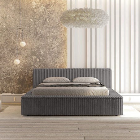 Łóżko ze stelażem i pojemnikiem szare 160x200 cm Golmo