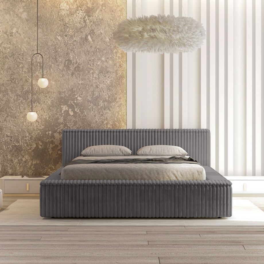 Łóżko ze stelażem i pojemnikiem szare 160x200 cm Golmo