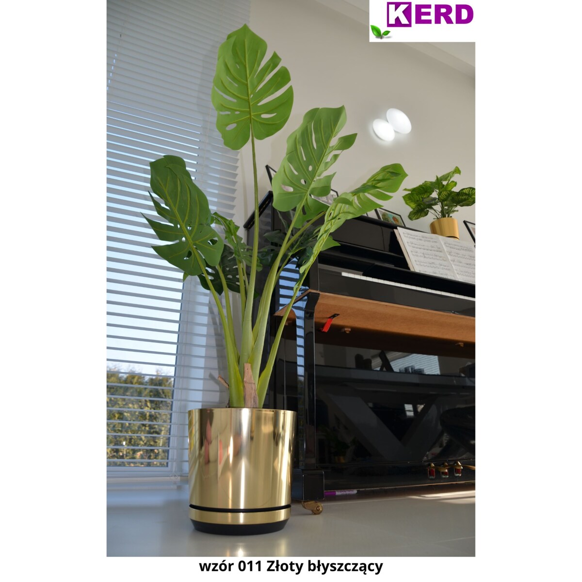 21 cm wzór ZŁOTY BŁYSZCZĄCY Doniczka z podstawką nowoczesna elegancka glamour wysoki połysk