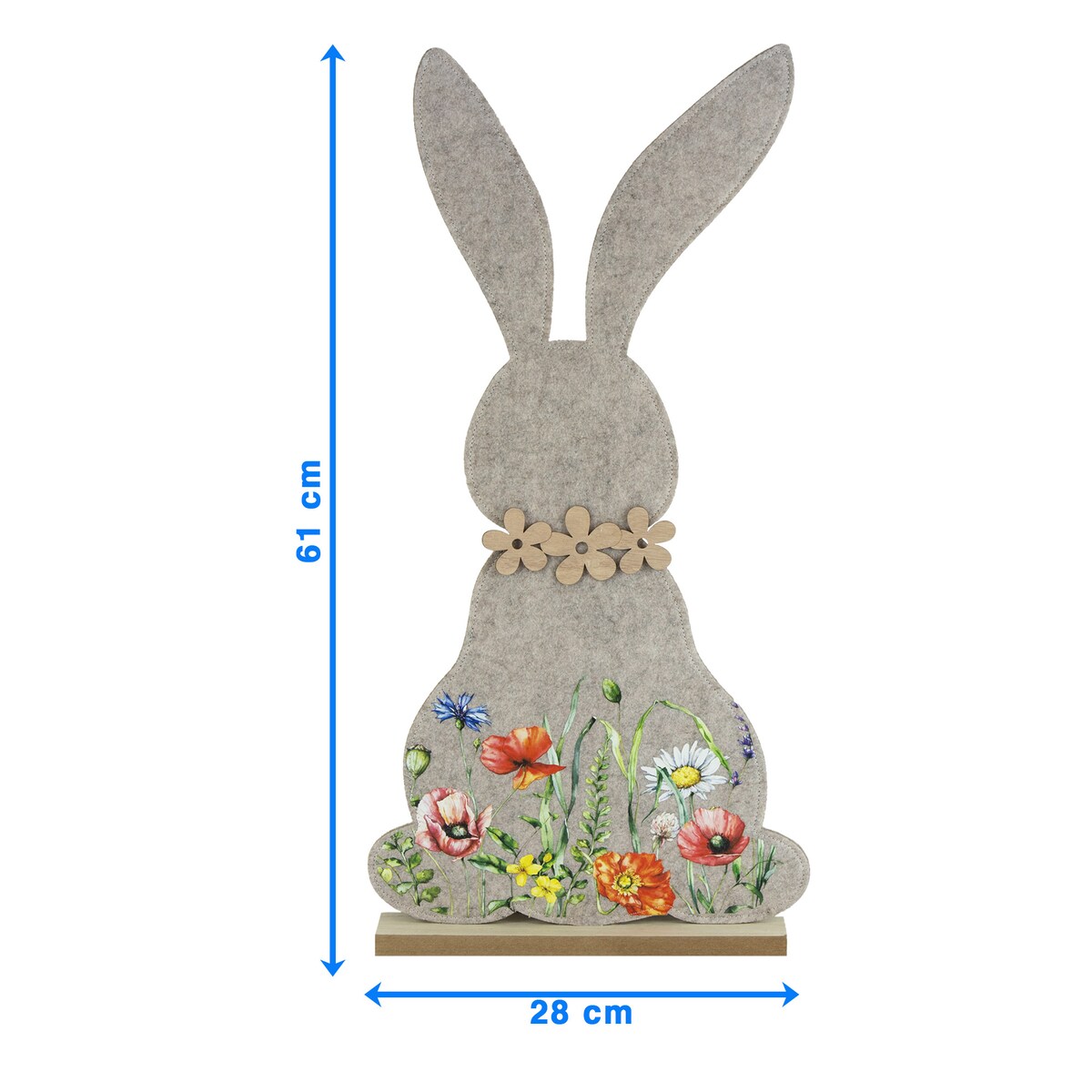 Królik Zajączek Wielkanocny Dekoracja Stojąca Ozdoba Drewniana Podstawka Jasnoszary