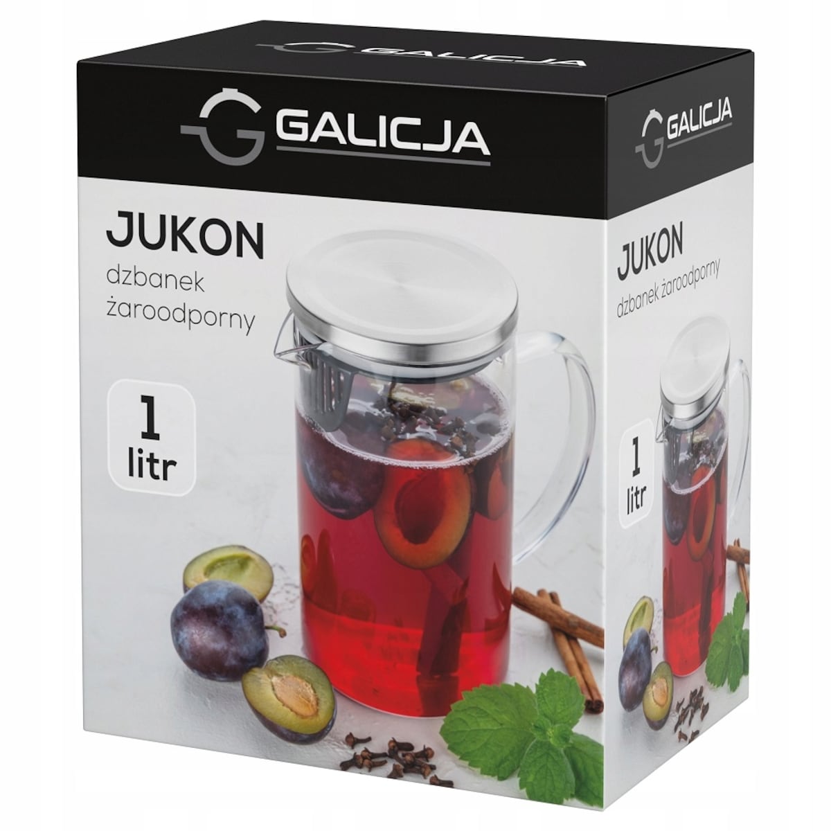 Dzbanek żaroodporny JUKON 1 L na herbatę napoje kompot soki lemoniada SZKŁO