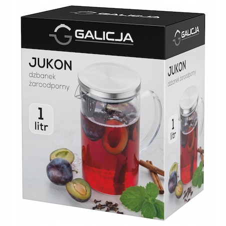 Dzbanek żaroodporny JUKON 1 L na herbatę napoje kompot soki lemoniada SZKŁO