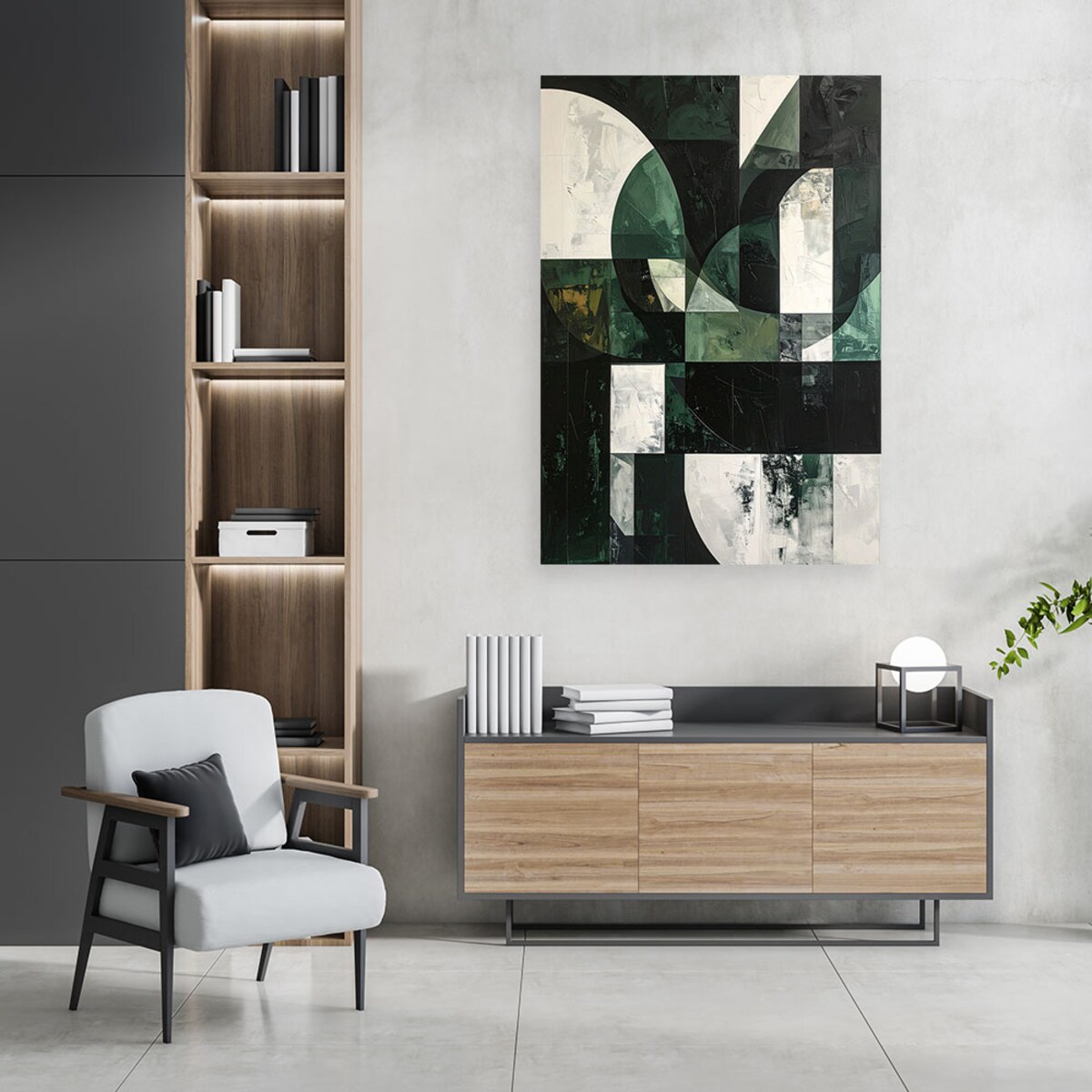 Obraz do salonu sypialni biura, Abstrakcja kształty geometryczne zielony