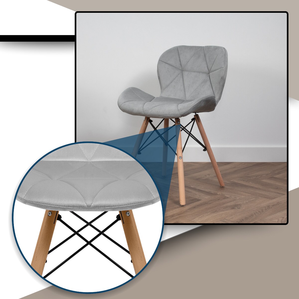 Krzesło Tapicerowane Welurowe Do Jadalni Salonu Pikowane Skandynawskie