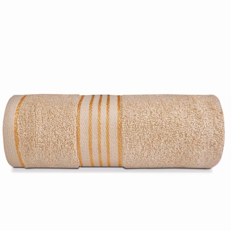 Ręcznik do rąk 30x50 cm bawełniany kolor beżowy z bordiurą w złote paski 500 g/m2 TIWANO