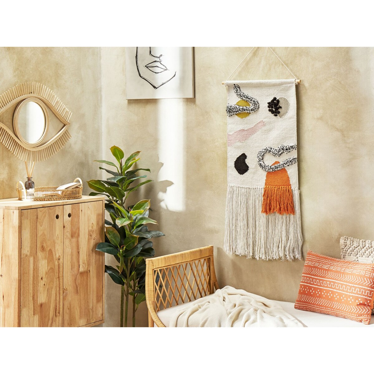Dekoracja ścienna z frędzlami bawełniana wielokolorowa KALAT