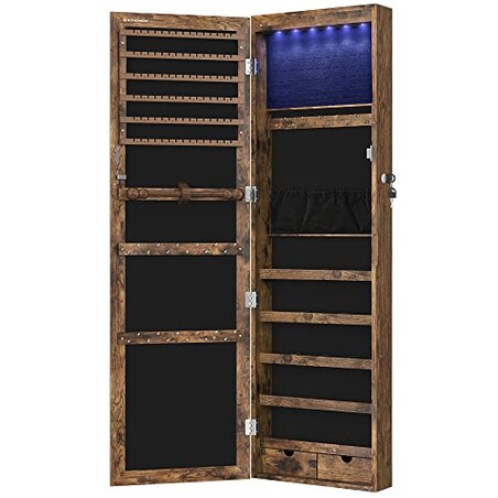 Szafka Z Lustrem Na Biżuterię 37X10X120 Cm Rustykalny Brąz