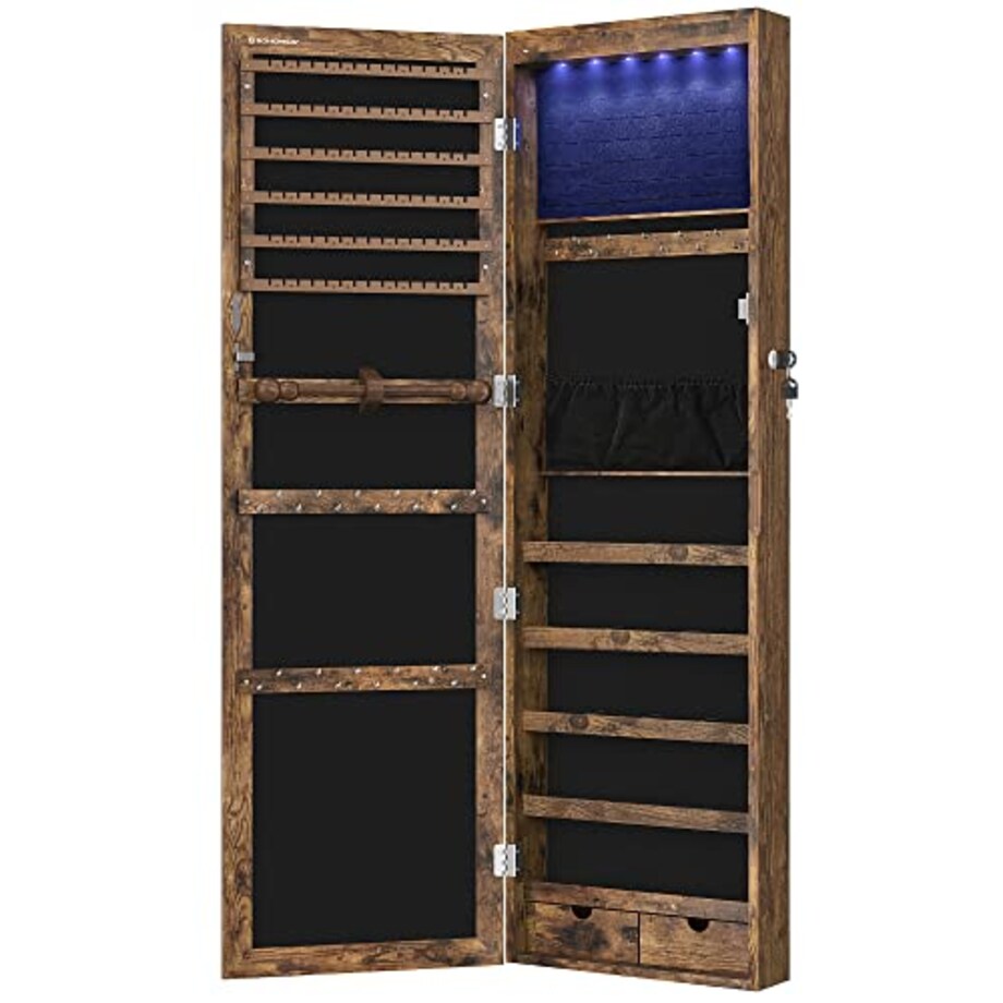 Szafka Z Lustrem Na Biżuterię 37X10X120 Cm Rustykalny Brąz