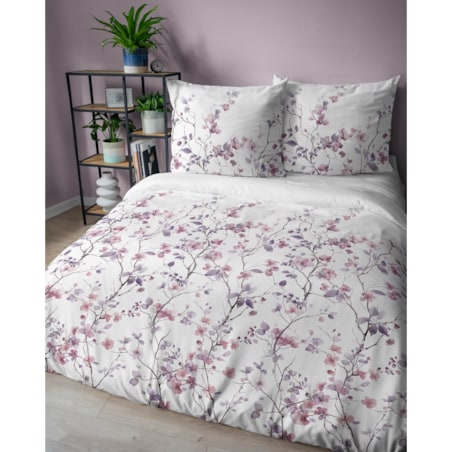 Pościel bawełniana 140x200 cm Sakura kwitnąca wiśnia biała fioletowa