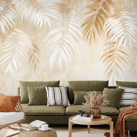 Fototapeta, Beżowe liście tropikalnych palm w stylu boho 350x245
