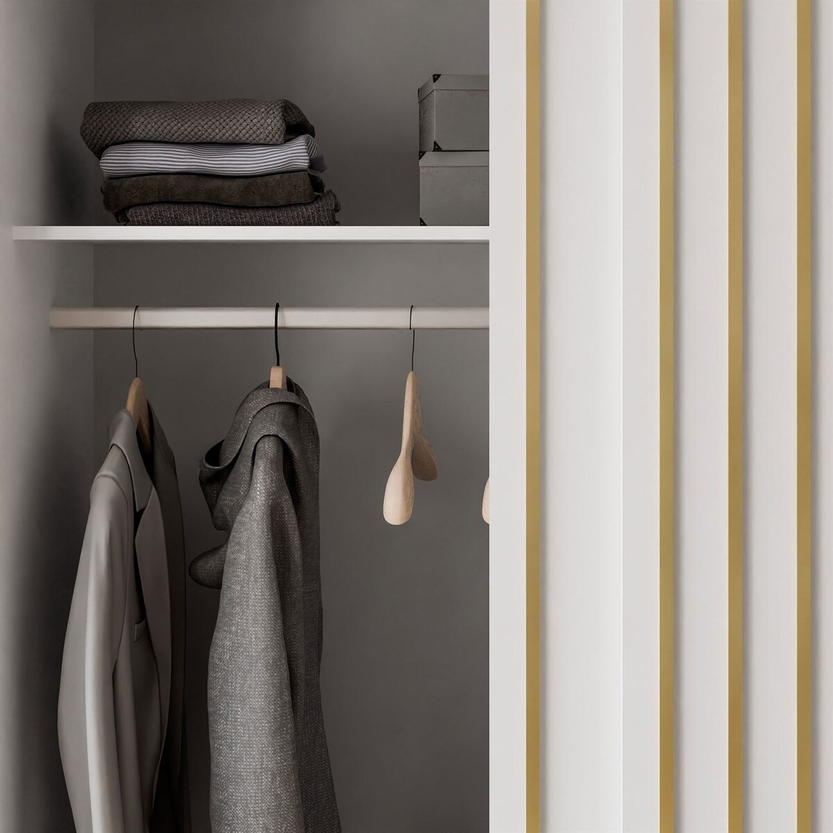 Szafa przesuwna AURIS 150 cm ze złotymi listwami, biała