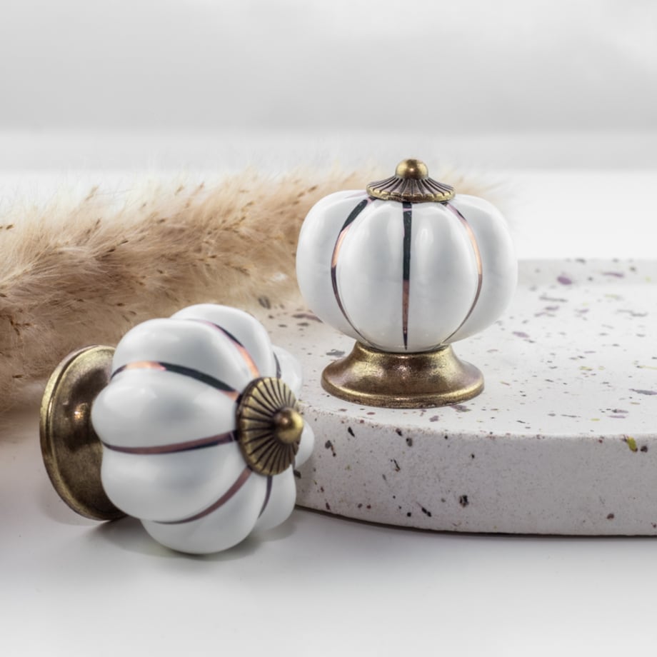 Gałka meblowa retro cermiczna uchwyt do mebli klasyczny złoty porcelanowy