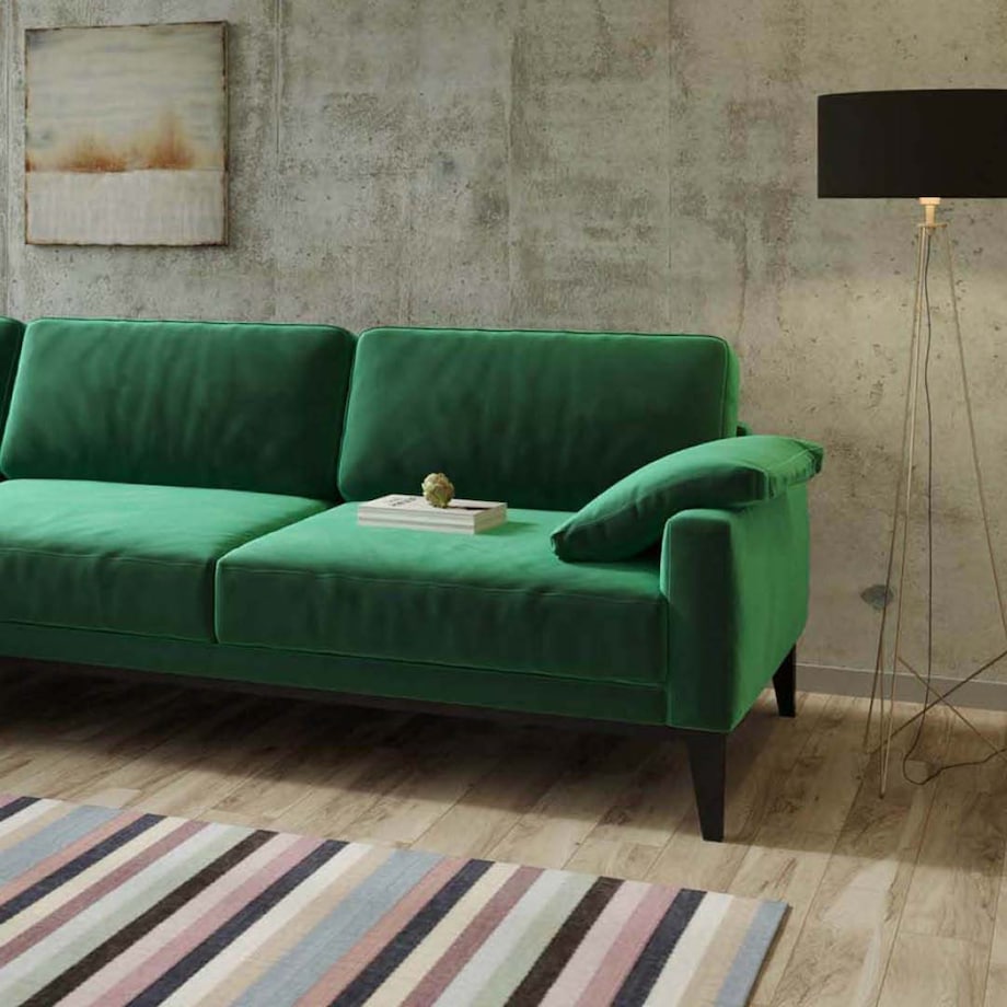 Sofa narożna Musso - zielona z pikowanym siedziskiem