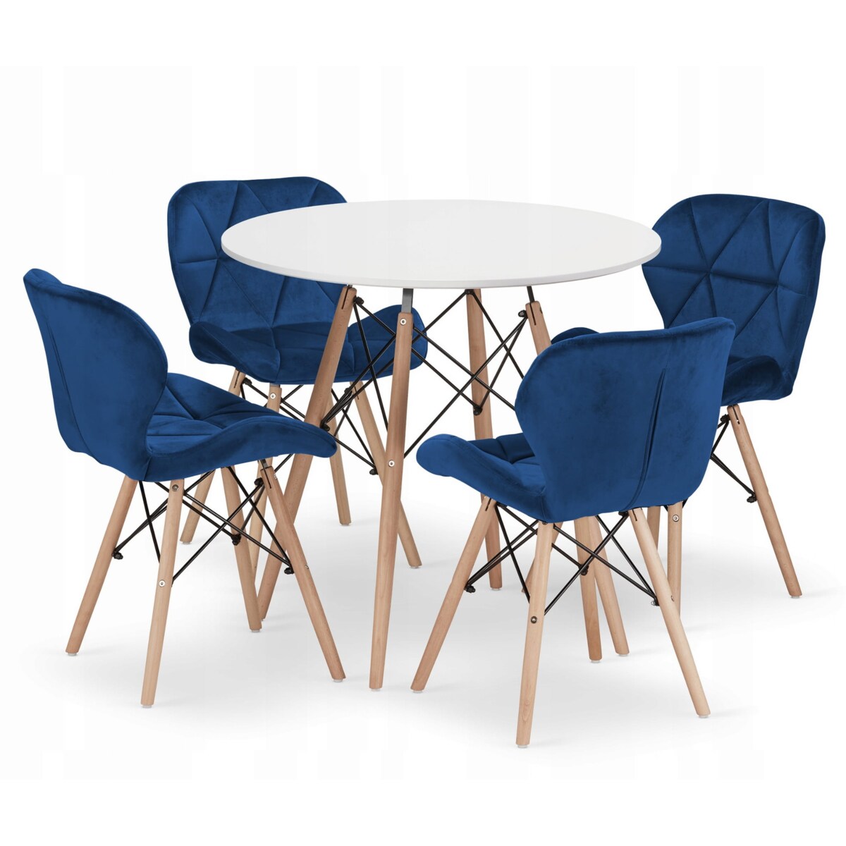 Zestaw Stół Do Jadalni Kuchni Salonu Biura Okrągły Todi 80 Cm Biały + 4 Krzesła Lago Granatowe