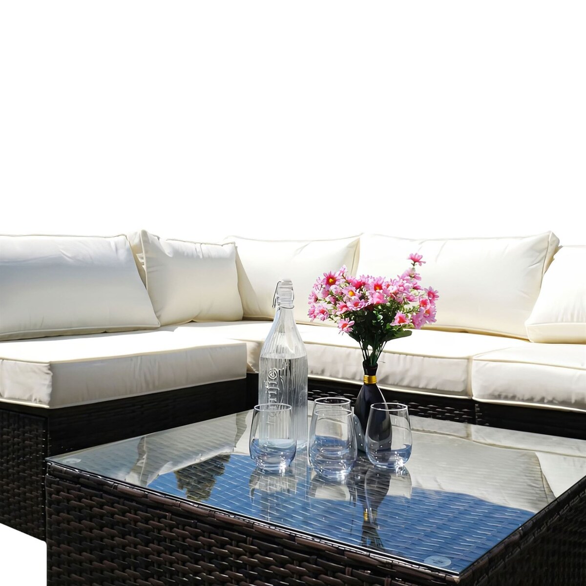 Narożnik ogrodowy LUMIA ze stolikiem brązowy