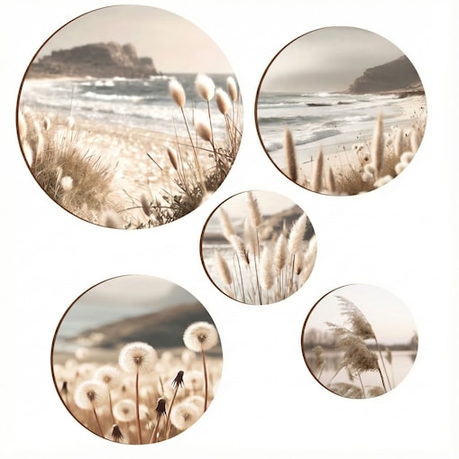 Okrągłe Obrazy na ścianę Beżowy Zestaw do salonu sypialni pokoju Trawy