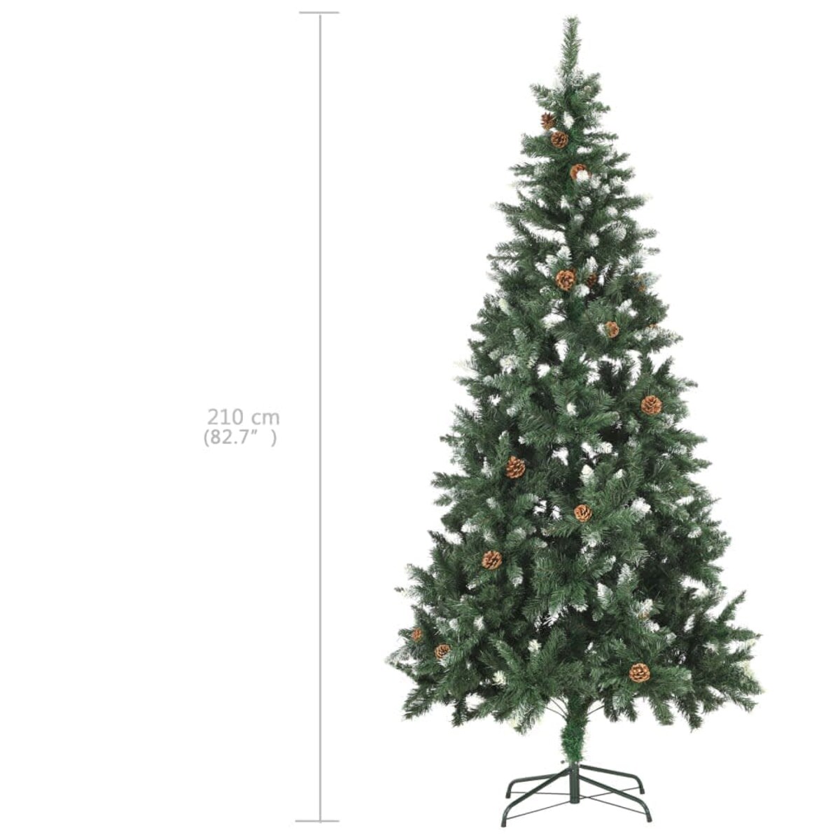 vidaXL Sztuczna choinka z lampkami, bombkami i szyszkami, 210 cm