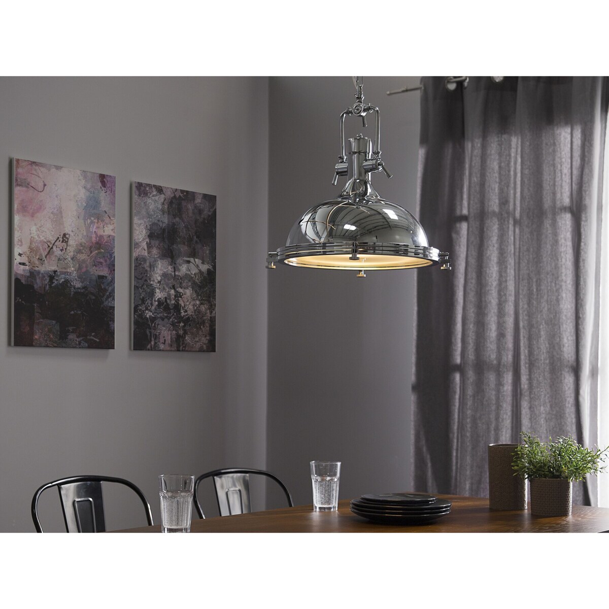 Lampa wisząca metalowa srebrna EBRON