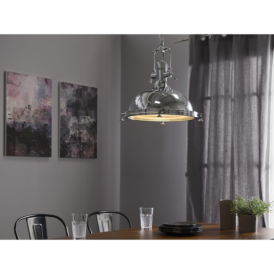 Lampa wisząca metalowa srebrna EBRON