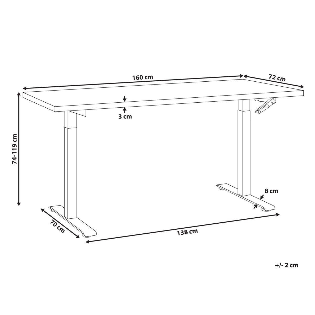 Biurko regulowane Manualny 160 x 72 cm Czarny DESTINES