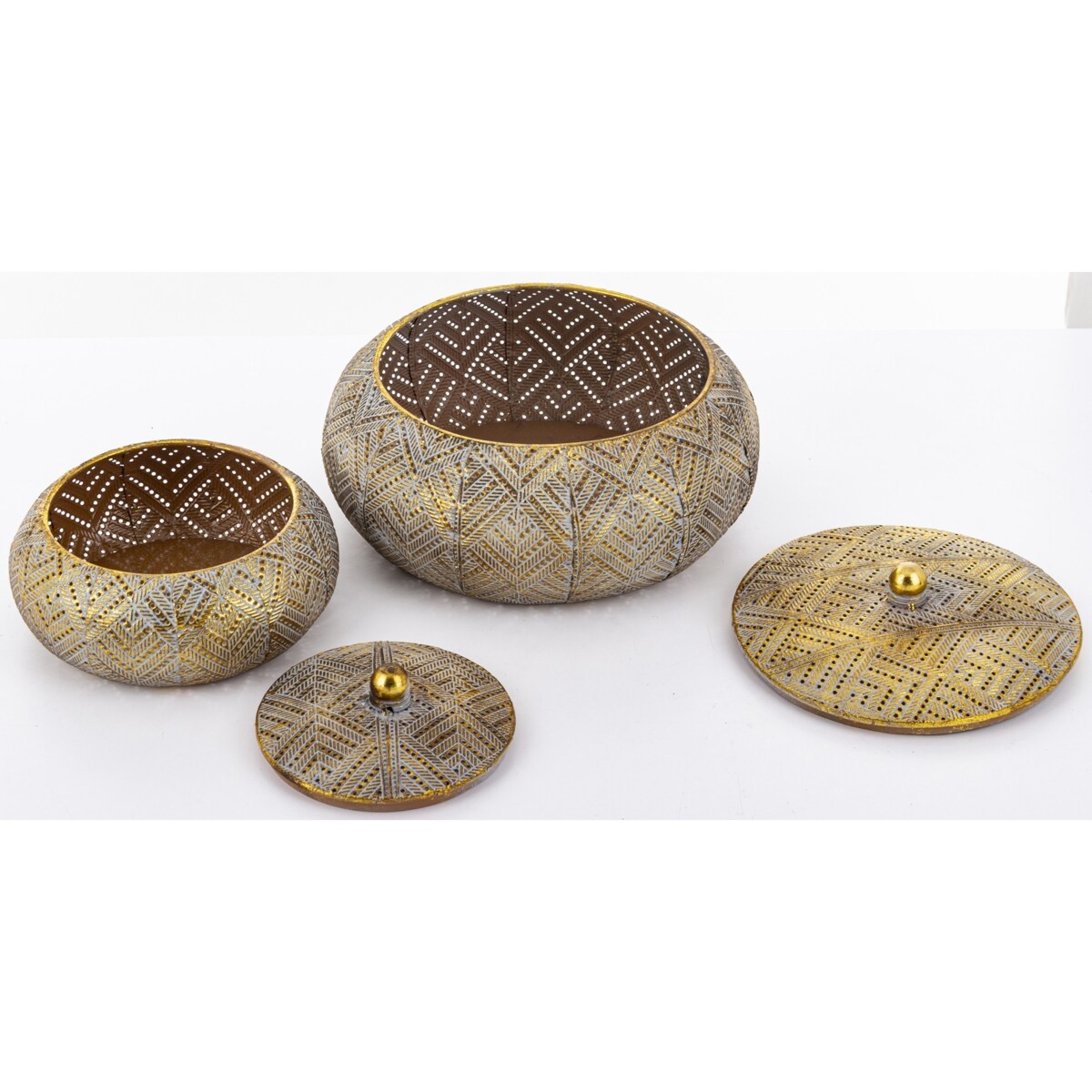 Szkatułka metalowa 2 szt. złote 15x23x23 i 11x15,5x15,5 ZUCCA