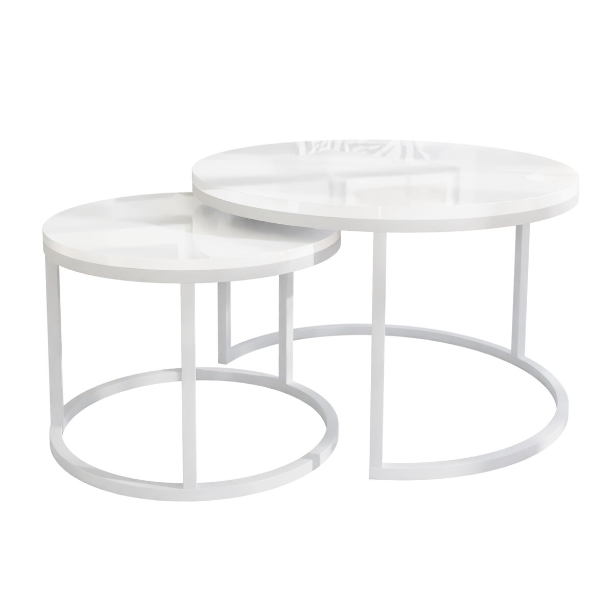 Okrągły stolik kawowy CIRI 2w1 biały połysk 70/50 cm