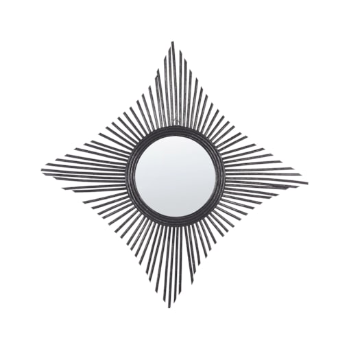 Rattanowe lustro ścienne 60 x 60 cm czarne MAJENE