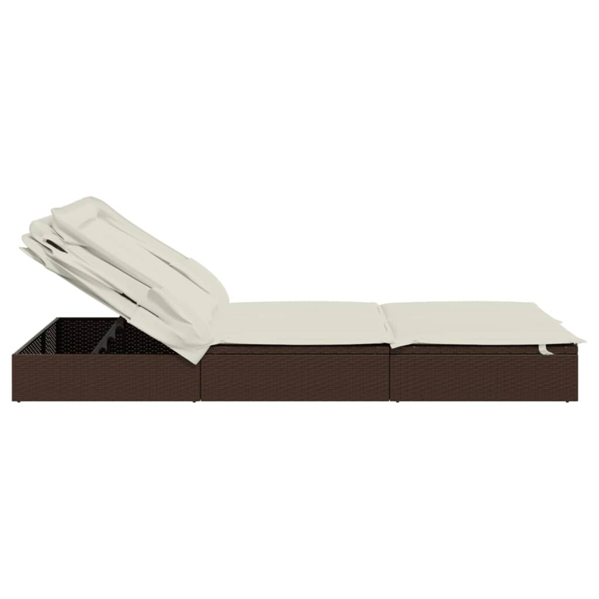 vidaXL Leżak 2-os., składany dach, brązowy, 213x118x97 cm, polirattan