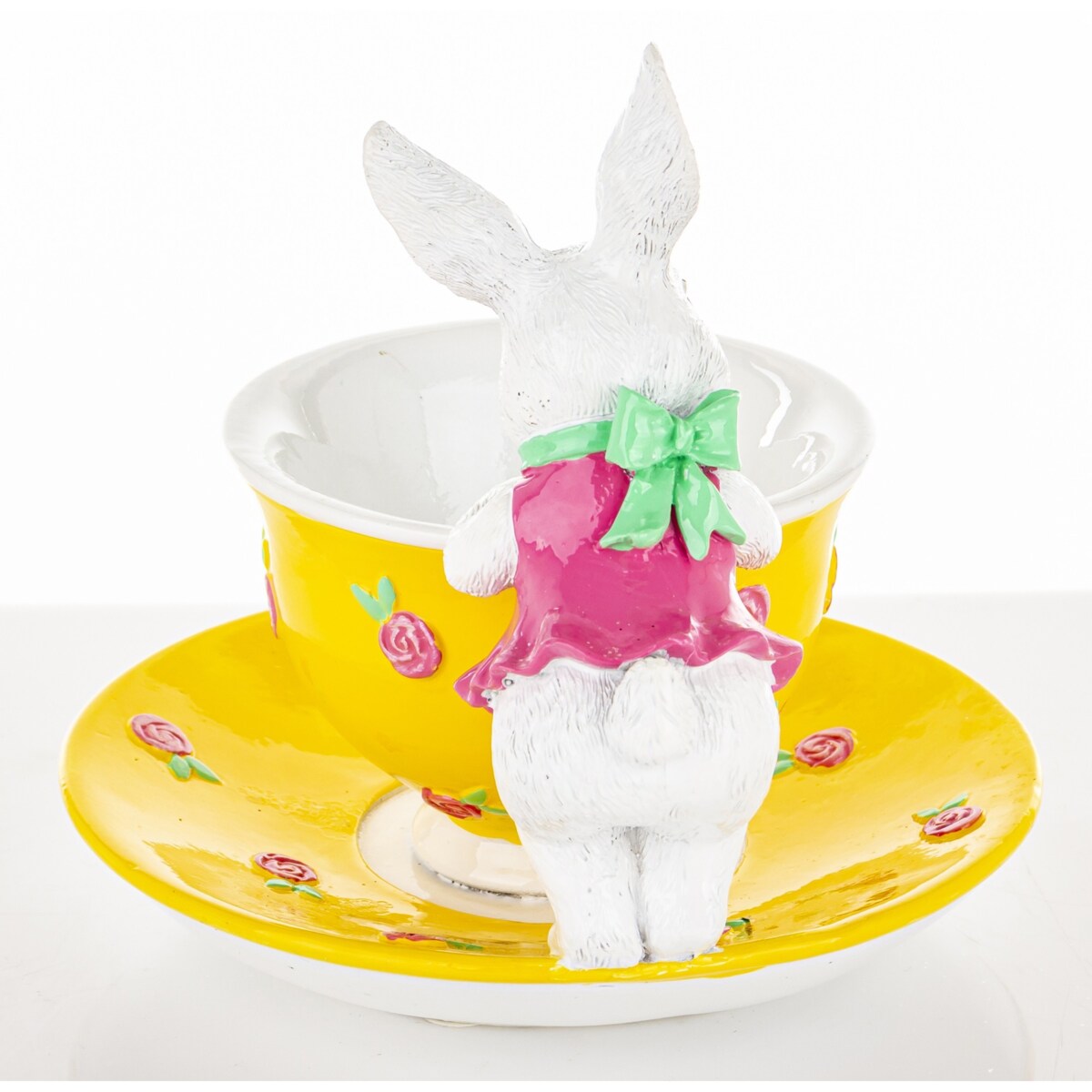 Dekoracja - króliczka zagląda do filiżanki 15,5x17,5x15 cm