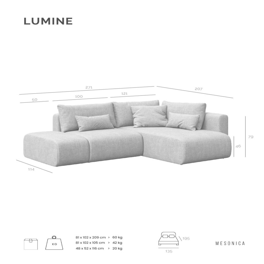 Lumine Sofa narożna - jasnoszara