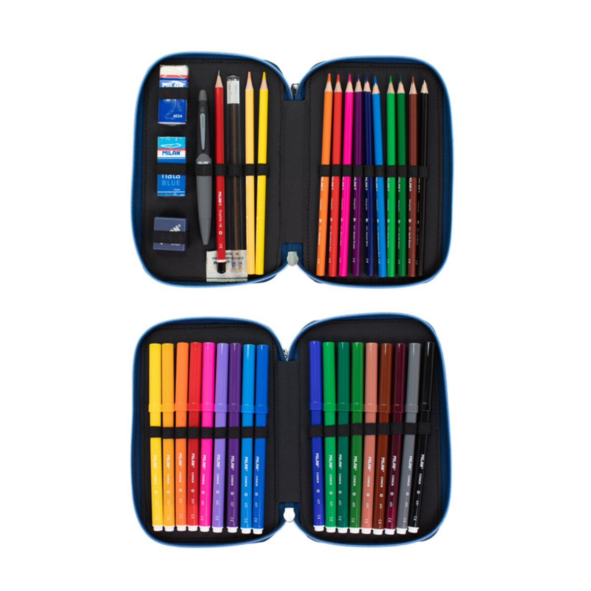 Piórnik 2-poziomowy z wyposażeniem MILAN THE FUN niebieski