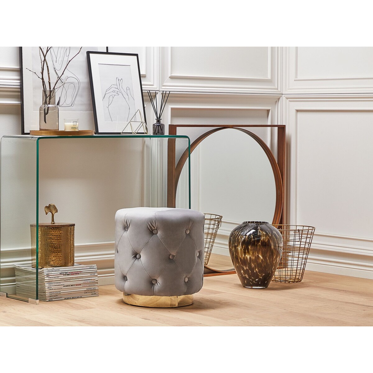 Puf welurowy ⌀ 40 cm szary CARROLLTON