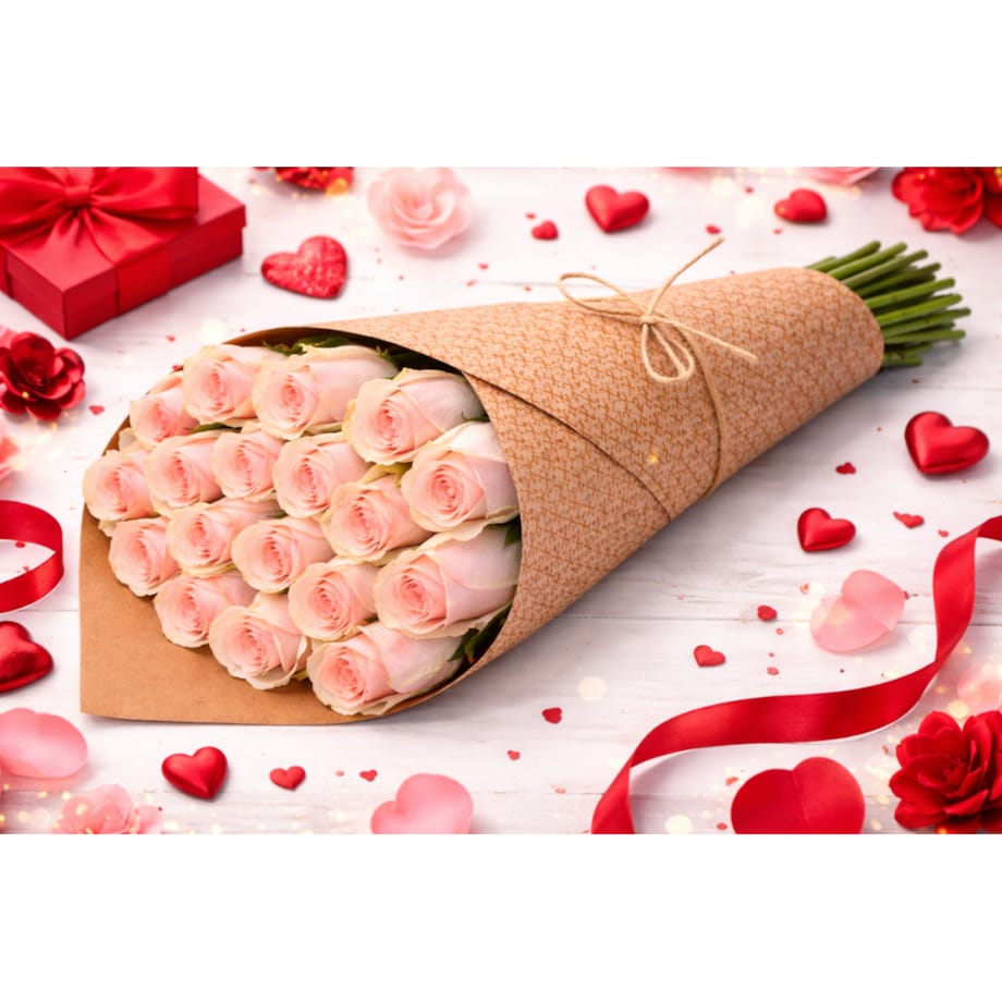 Bukiet róż Pink Mondial FR – 25 sztuk, wysokość 40-45 cm (Ekwador)