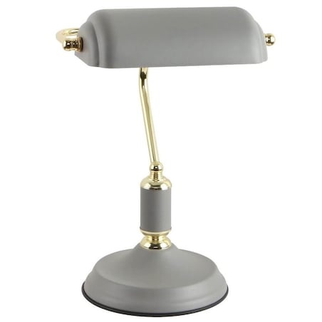 Klasyczna lampa biurkowa Roma retro z metalu szara złota