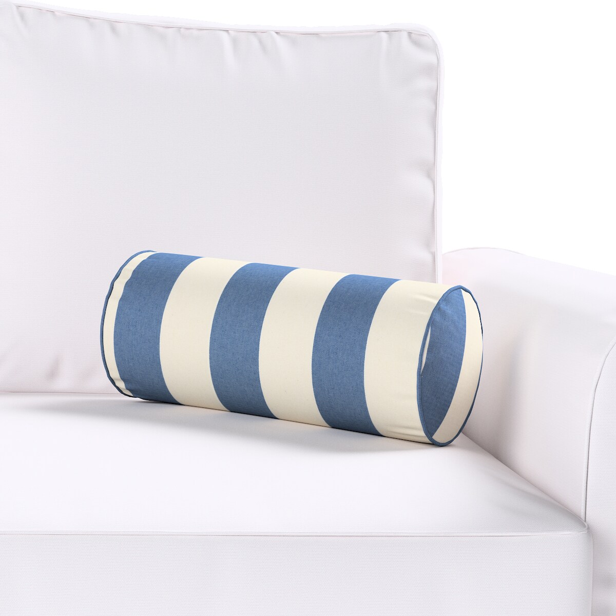 Poduszka wałek prosty, niebiesko-białe pionowe pasy (5,5cm), Ø16 x 40 cm, Quadro