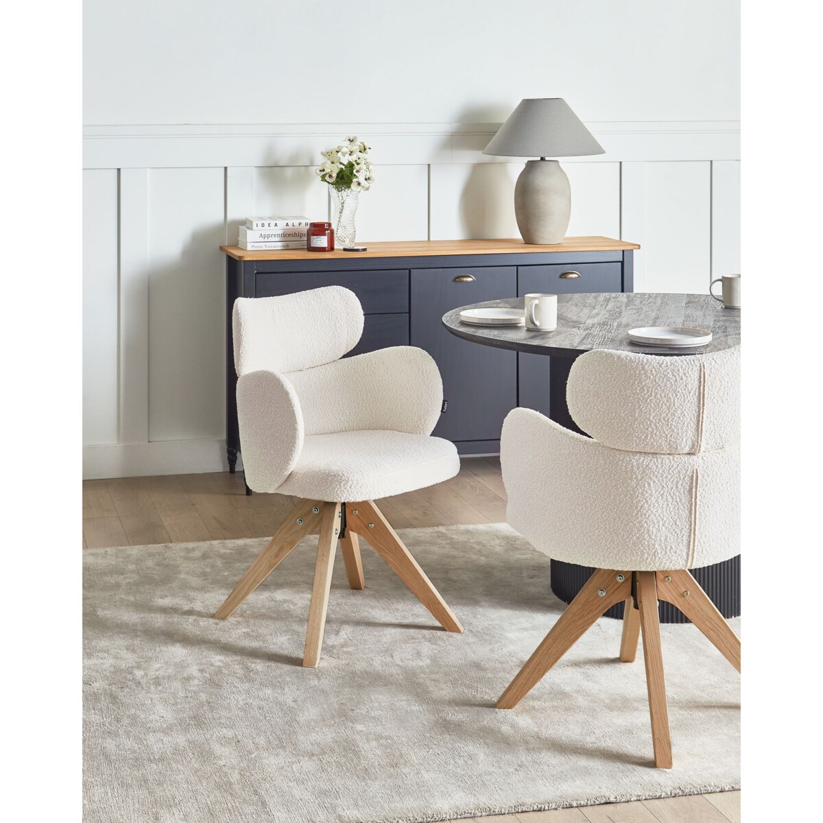 Krzesło do jadalni Obrotowy MARCY Boucle Jasnobeżowy