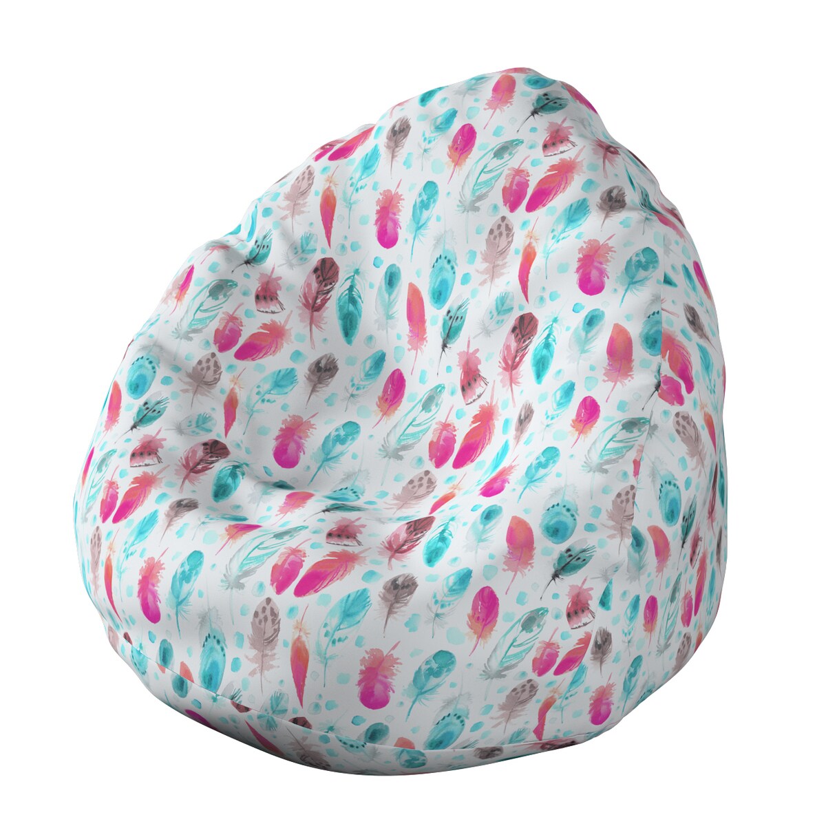 Worek do siedzenia Bowli, różowe i turkusowe piórka, Ø50 x 85 cm, Magic Collection